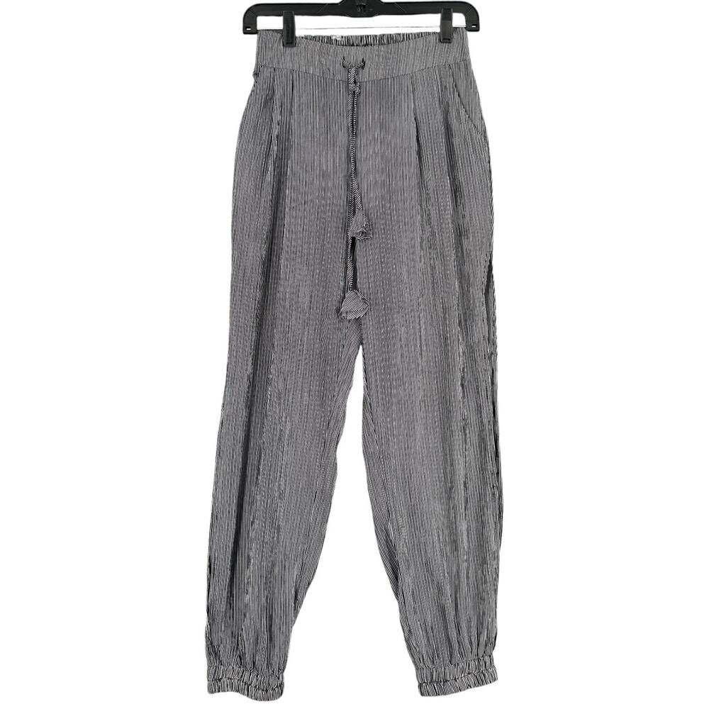 DRESS FORUM Blue White Pinstripe Elastic Waist & Cuffs Casual Womens Pants Small